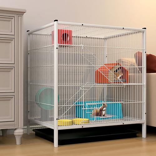 Ampia Gabbia a 2/3 Livelli per Piccoli Animali, per furetti, cincillà e petauri dello Zucchero - Rete Metallica criptata Resistente (60x46x70 cm) - Habitat Ideale e Spazio di Gioco