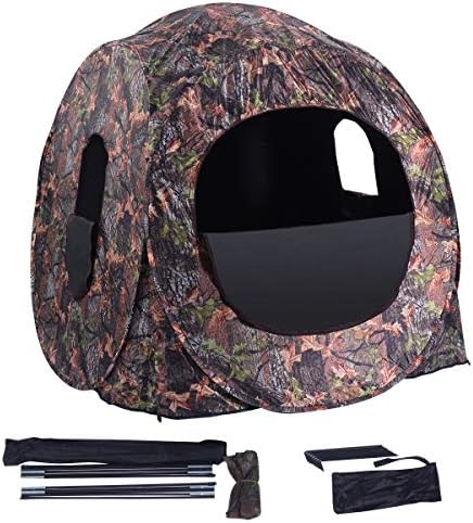 GYMAX Hunting Blind, 3 Persons Pop Up Ground Blind with Hub System, Carry Bag for Deer & Turkey, Camo Hunting Tent with 360 Degree View See Through Portable Durable Deer Blind