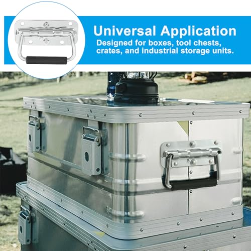 Image of Spring Loaded Handle, 100mm / 4 Inch Heavy Duty Folding Handle with Durable Rubber Grip for Toolboxes, Cabinets, Easy to Install, 2Pcs
