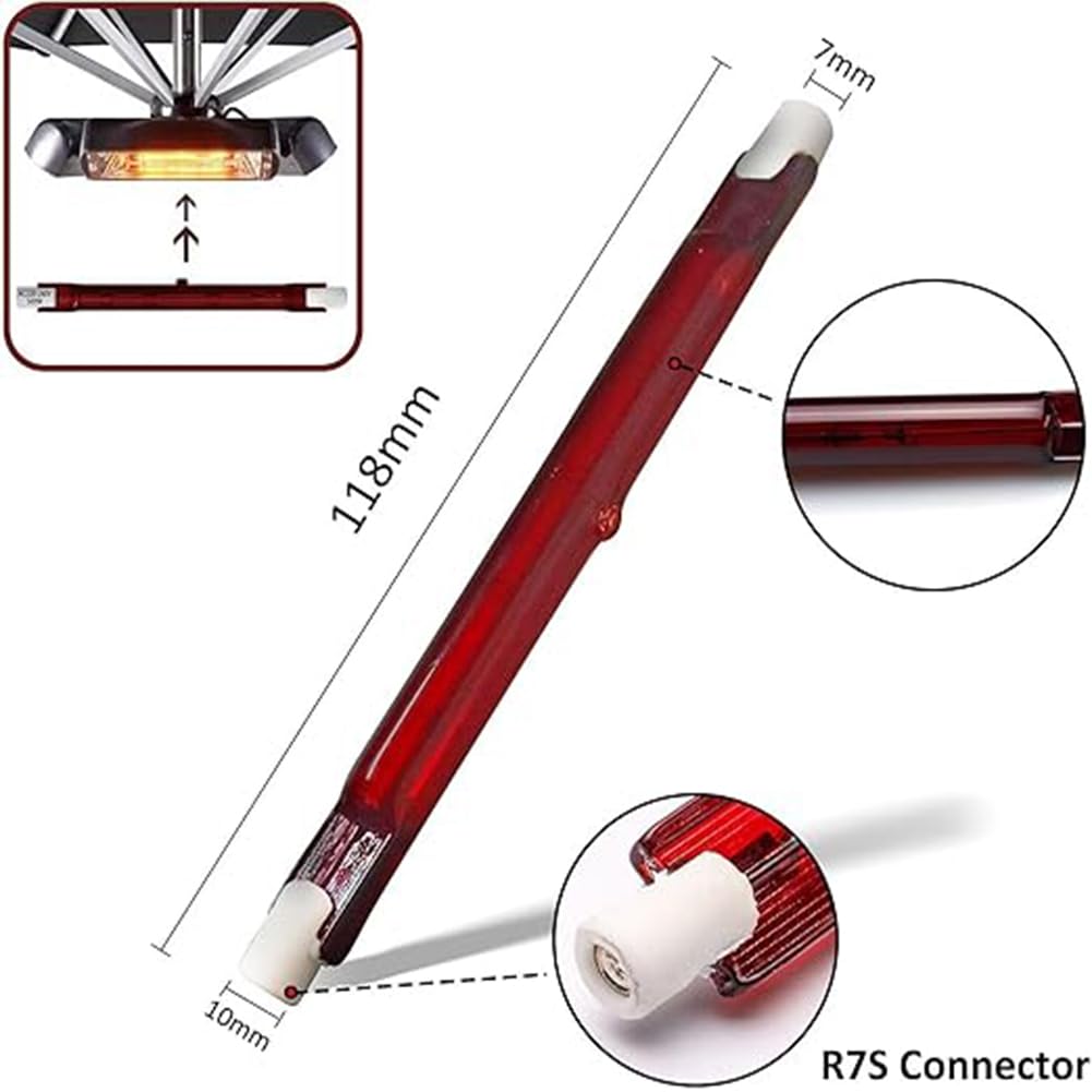 Generico Lampadina alogena al Quarzo dimmerabile 1000W, 254mm, 1000 lm, lampadine riscaldanti a infrarossi 1000W R7S, 220V, lampadine riscaldanti Ruby,118mm200w,3packs