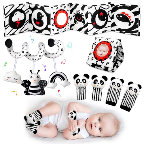 Image of XIXILAND Black and White Baby Toys 0-3 Months Car Seat Toys Soft Baby Book Baby Rattles/High Contrast Baby Toys for Newborn Toys Infant Toys 0-6 Months Sensory Montessori Toys for 0 3 6 9 12 Months