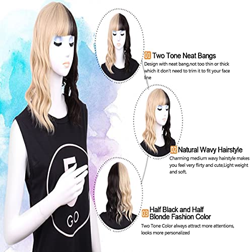 Amazon Com Phocas Hairphocas Half Blonde And Half Black Wig 2 Tone Dyed Short Curly Wavy Synthetic Hair Cosplay Costume Party Wig Bob Wig Clothing Shoes Jewelry
