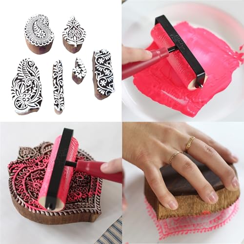 Image of RENIQ Wooden Printing Block for Fabric & DIY Craft | Handcrafted Indian Design Stamp for Textile, Pottery, Mehndi & Home Decor (Multicolor7)