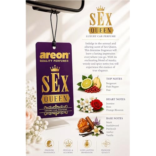 Image of AREON VIP Hanging Car Air Freshener Pack of 3 - Premium Car Perfume with Natural Fragrances, Stylish Hanging Cards Long Lasting Auto Air Freshener for Car, Home, Office & Vehicle Interior - SEX QUEEN