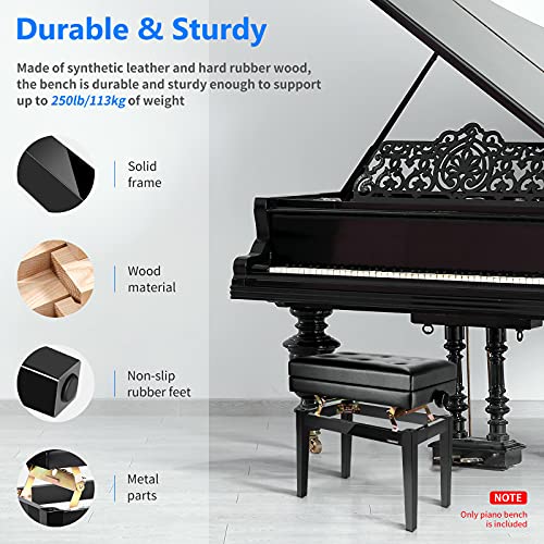Neewer NW-007 Verstelbare deluxe gestoffeerde pianobank - lederen kruk zonder rug met opbergvak, massief hardhoutbouw… - Image 8