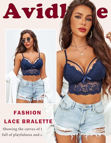 Image of Avidlove Lace Bralette for Women Lingerie Spaghetti Adjustable Strap Tank Camisole Crop Top