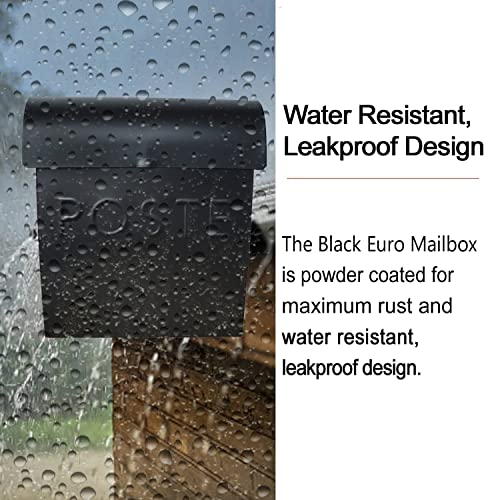 Image of NACH Black Wall Mount Mailbox with Detachable Newspaper Holder, French Euro Black Mailboxes for Outside, Pre-Drilled Holes for Easy Installation, Waterproof & Rust-Resistant, 12 x 11.2 x 4.5 Inches