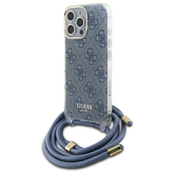 CG Mobile Guess GUHCP16XHC4SEB Coque de Protection pour iPhone 16 Pro Max 6,9" Cordon bandoulière Bleu Impression 4G