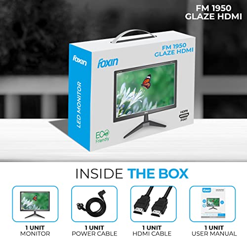 Image of FOXIN FM 1950 Glaze 19 inch LED Full HD Resolution - HDMI + VGA Port, True Pixel & Eco Friendly BIS Approved LED Computer Monitor with Wall mounting Option | 365 Days Warranty