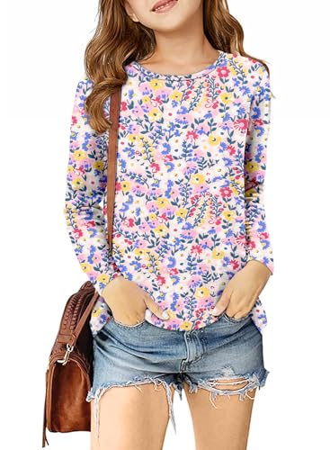 storeofbaby Girls Long Sleeve Shirts Casual Crew Neck Tops Basic Tunic Blouses 5-14 Years2