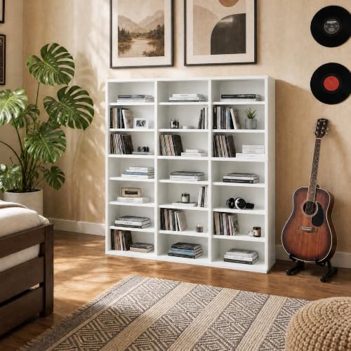 Image of Garvee 7 Tier Tall CD Display Cabinet, 21-Compartment Media Tower, White