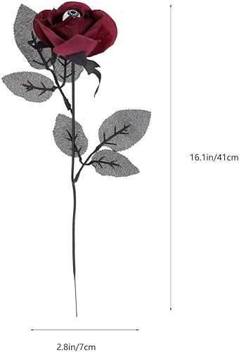 Miniatura 6 de DECHOUS Cable para máquina de uñas, 5 unidades, rosas negras de Halloween, flores negras falsas de Halloween, rosas artificiales de seda con globo