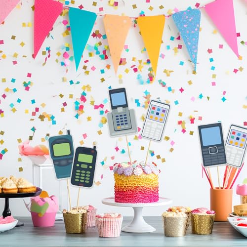 Image of Retro Mobile Phone Centerpiece Sticks, 1990s Centerpiece Sticks, Retro Phone Wired Telephone, Birthday Engagement Baby Show Retirement Party Supplies. Set of 16.