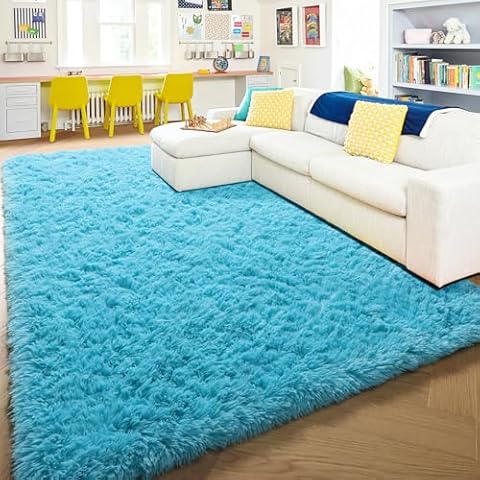 5x8 Purple Rainbow + 5x8 Blue Rug for Bedoom, Round Shag Rug for Living Room, Furry Carpet for Kids Room, Fluffy Rug for Nursery, Cute Room Decor for Baby Cover