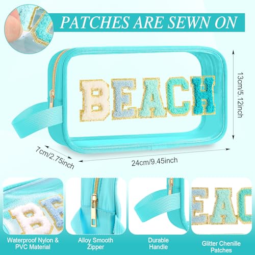 Kacctyen Clear Beach Pouch Bag Waterproof Swim Spf Makeup Sunscreen Bag Chenille Letter Cosmetics Nylon Beach Toiletry Travel Pouch for Women2