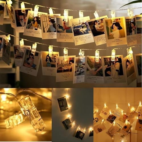 Image of One94Store Romantic Photo Clip String Lights - 14 LED 3 Meter Warm White Fairy Lights for Bedroom, Wall & Picture Decor | Valentine's Day, Party & Wedding Decoration (Pack of 1)