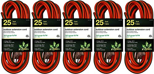 GoGreen Power GG-13725-16/3 25' SJTW Outdoor Extension Cord - Lighted End-5 Pack