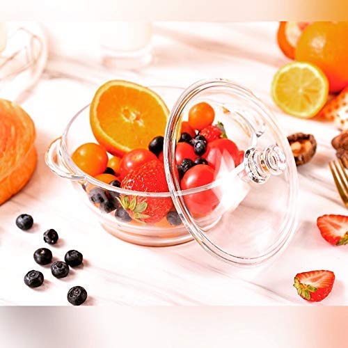 MIVANA 1000 ML Glass Casserole Deep Round - Oven and Microwave Safe Serving Bowl with Glass Lid (4), Transparent 2