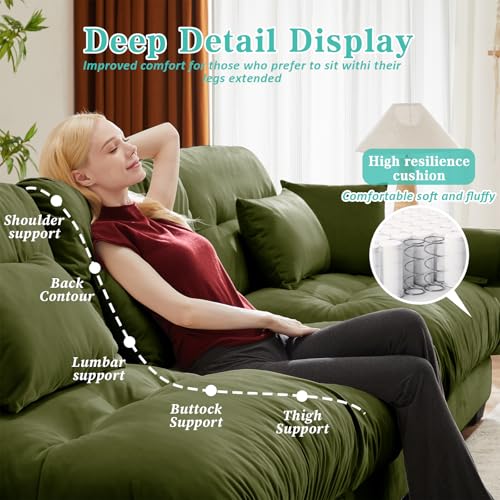 Image of SoarFlash Sectional Sofa Couch, U Shaped Modern Sofa with Solid Wood Legs, Couches Sofas for Living Room Apartment, Comfortable Small Couches for Apartment, Green