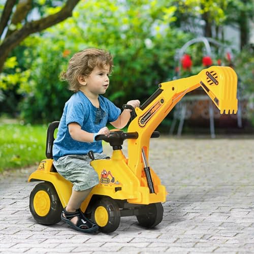 image for HOMCOM Ride On Excavator Pull Cart, Kids Digger Ride on Truck with Hor