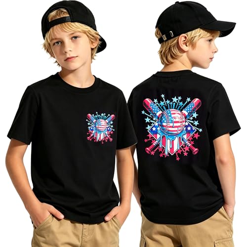 Funnycokid Boys T-Shirts 4th of July Shirts Size 10-12 Patriotic Short Sleeve Double-Sided Print Tees Graphic Tops