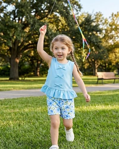 Image of Weebaby Toddler Girl Clothes Baby Summer Outfits Sleeveless Halter Top Ruffle Short Set Cute Kids Clothes Girls