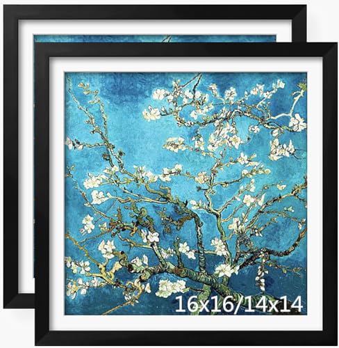NIHO-JIUMA Wood Photo Frame Suitable for 16 X 16 in / 40 X 40 cm Diamond art or Oil Paintings Photos Pine Wood Picture Frames & Plexiglass (2-piece set Black)