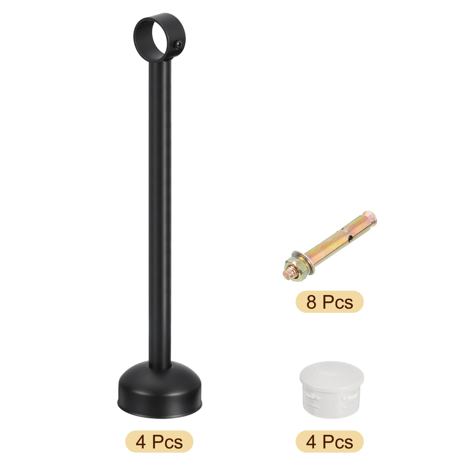 QUARKZMAN Lot 4 Supports Tringle Rideaux pour Montage Au Plafond, Compatibles Tubes 32 Mm (1,26") Et 350 Mm (13,78"), Acier Inoxydable, pour Murs, Armoires, Rideaux, Noir