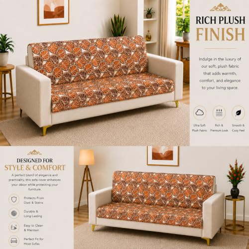 Image of Homerz Premium Printed Quilted Velvet Sofa Slip Cover Protector, Sofa Mat, Exact Size, Antislip Cover (Bloomora, 3 Seater, Full)
