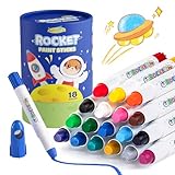 JUPITEARTH 18 Farben Wachsmalstifte für Kinder Rakete Malstiften Sticks mit 120 PDF-Malvorlagen, Schnell Trocknende Waschbare and Ungiftige für Kinder und Studenten, Erwachsene Papier Holz
