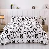 SDIII 3PCS Love Heart Comforter Set Twin, Soft Microfiber Lightweight Heart Comforter Twin, Black and White Romantic Bedding Set for Kids and Adults