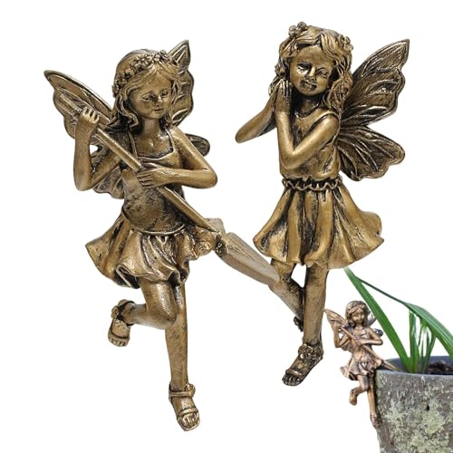 Pavsicgn Estatua de jardín de hadas, decoración de hadas de jardín para el exterior,Estatua de resina Decoraciones de patio al aire libre | Figura retro Arte de patio de casa realista para área verde,