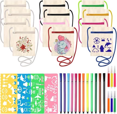 Votoko 12 Stück Stoffbeutel zum Bemalen 17 x 13 cm DIY Umhängegeldbeutel Stofftaschen Stoffbeutel zum Bemalen Stofftasche Klein für Party Schule Geschenk