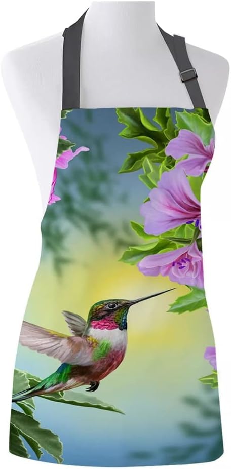 Nordic Plant Attracting Hummingbirds Aprons Adjustable Canvas Female Unisex Apron Baking Barbecue Bib