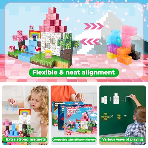 Annexfun Magnetische Bausteine 100 Stück - Baue Dein Magisches Einhorn mit Prinzessin & Schloss! Fantasievolle Magnetische Bauwelt Spielzeug ab 4 Jahren für Mädchen 4-8 Jahre