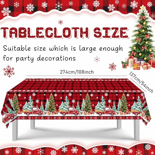 Christmas Tablecloth Christmas Red Truck Buffalo Plaid Tablecloths Christmas Snowflake Table Cover for Christmas New Year Birthday Holiday Party Decorations, 54x108 inch – Image 4