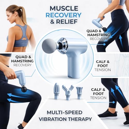 Image of Massage Gun for Full Body Pain Relief | Body Massager for Back, Legs & Muscles | 4 Specialized Massage Heads | 6 Speed Settings | Long Battery Life