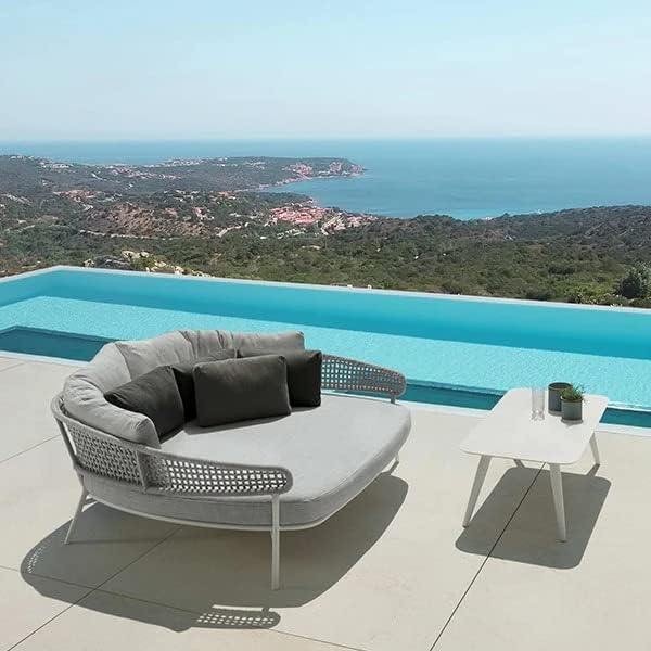 BRISHI Outdoor Patio Daybed/Sunbed/Swimming Pool Side/Sun Lounger/Garden/Terrace/Balcony/Braid & Rope Daybed (Light Grey)