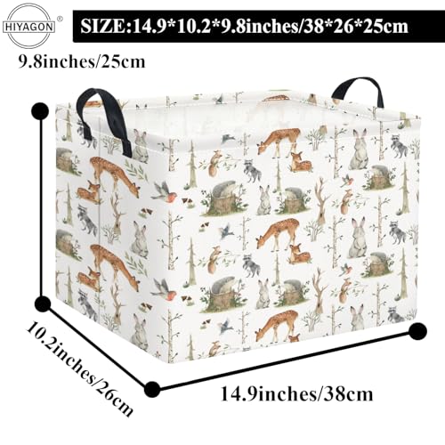 Image of Rectangular Valentines Basket Fabric Storage Bin Storage Boxes Collapsible Storage Basket for Clothes Books Shelves Basket(Woodland Animal)