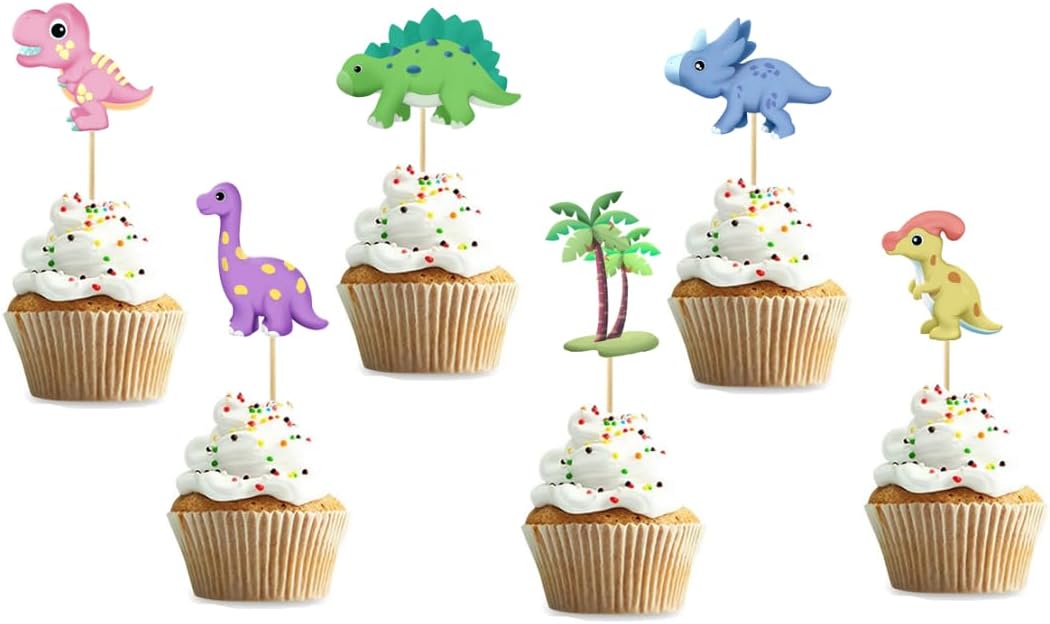 chenwen DIY 24 Pcs Dinosaur Cupcake Toppers double sides printed Baby Cute Dinosaur Cupcake Picks Dino Theme Cute Baby Shower Dinosaur Cake Toppers Baby Dinosaur Cupcake Picks for Dinosaur Kids