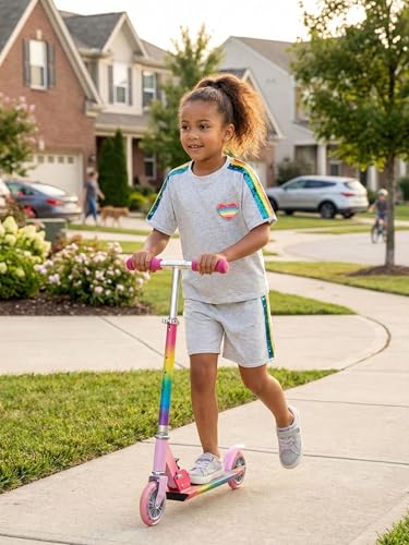 Image of WELAKEN Girls 2 Piece Outfit Kid Toddler Heart & Rainbow Sequin Striped T-shirt and Shorts Clothing Set