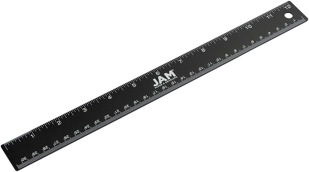 JAM PAPER Strong Aluminum Ruler - 12 Inch - Metal Ruler with Non-Skid Cork Backing - Black Metallic - Sold Individually