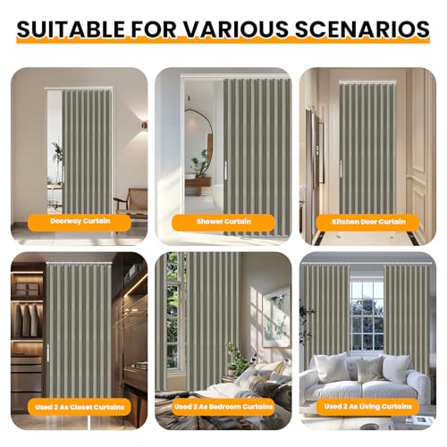 Image of AJAZZ Blackout Accordion Doors Interior Closet Curtain Doorway Curtains Invisible Applicable Bedroom Room Living Room Doorway（Grey 72 inch W x 78 inch L 1 Panel