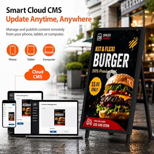 Image of 43 inch outdoor Digital Signage Display,1800nits Weatherproof Digital Signage, IP65 Advertising Display, Portable Digital Signage with CMS /WiFi / USB, Commercial Display for Restaurants, Retail Stores