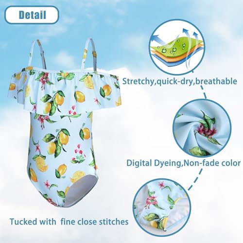 Girls One Piece Swimsuits Off Shoulder Bathing Suit for Kids Hawaiian Swimwear 3-16 Years3