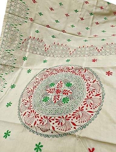 Image of SHRISTI CLOTHINGS Women's Hand Embroidered Cotton Silk Kantha Stitch Saree with Blouse Piece (J420724 SWD61)