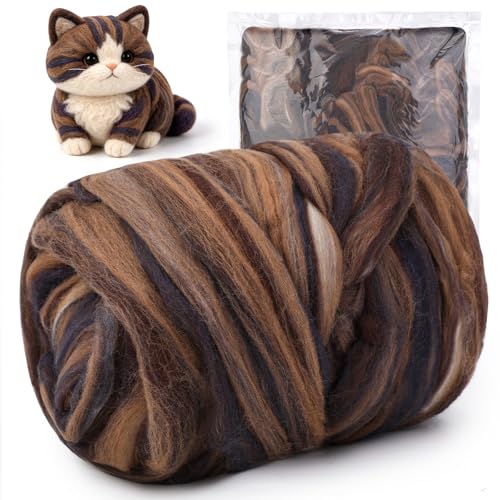 Image of Wool Roving 7.02oz Colored Natural Needle Felting Wool Bulk for Spinning, Arm Knitting Blanket, Wet Felting, Handcrafts, Yarn Roving for DIY Craft Materials(Mocha Ombre)