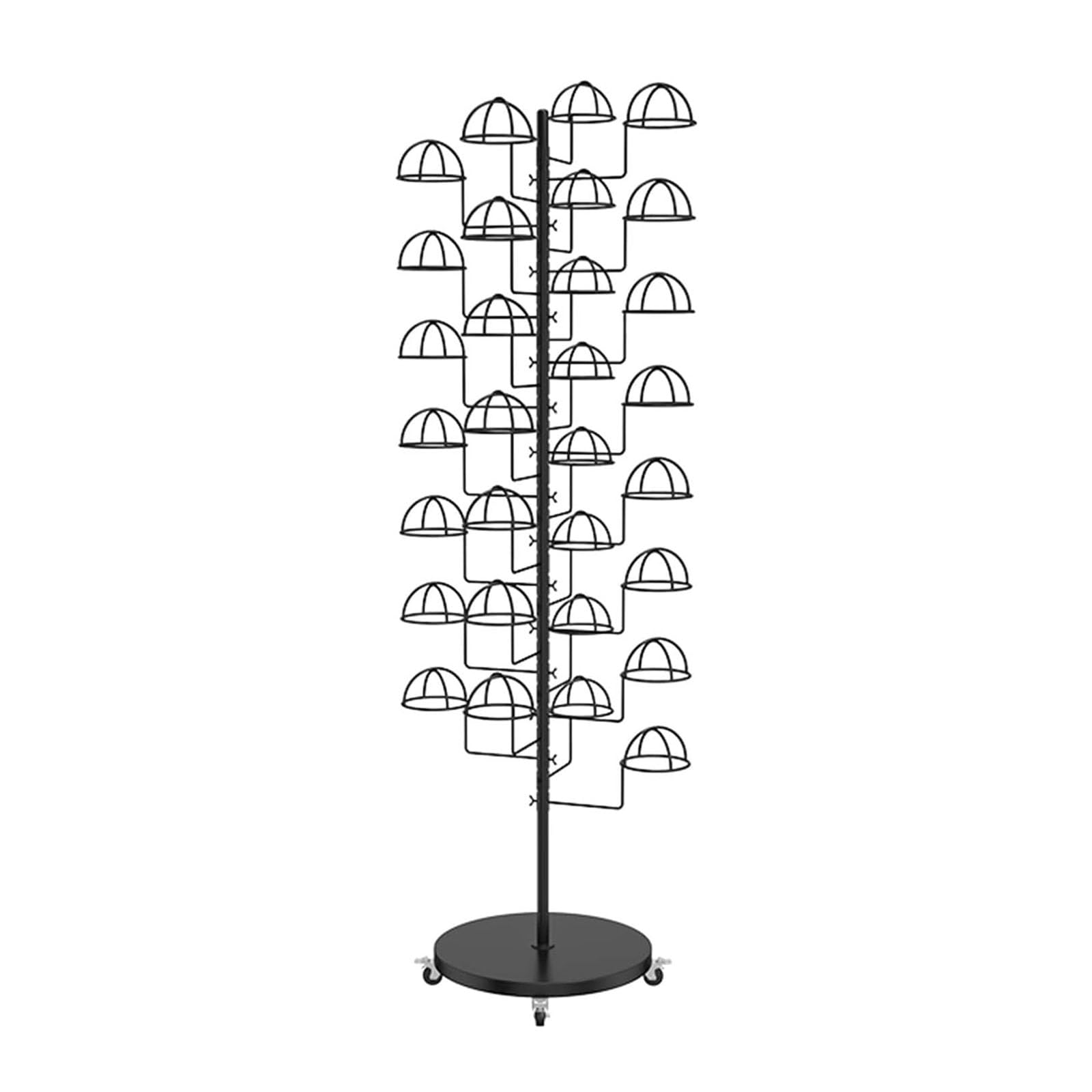 OLSKFUH Metal Hat Rack Stand With Large Capacity Movable Baseball Hat Display Racks For Baseball Caps Cowboy Hats And Wigs,Black-Place 30 hats