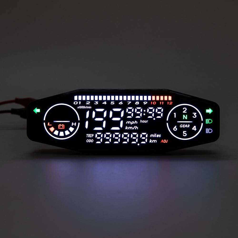 Compteur de vitesse universel pour moto APEBAZY avec rétroéclairage LED, compteur kilométrique numérique, capteur de vitesse et indicateur de rapport engagé