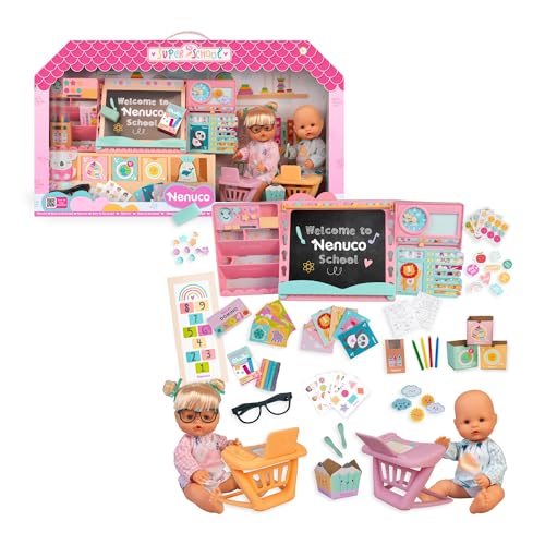 Nenuco - Súper Cole Interactivo con 2 Muñecos de 35 cm y Cuerpo Duro, Incluye Pizarra, Pupitres, Mochilas, Material Escolar y +17 Accesorios, Aula Personalizable y Detallada, Famosa (NFNC8000)